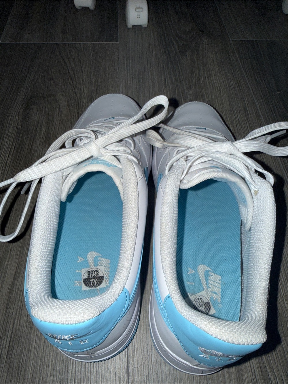Nike Kids White Sneakers with Light Blue Swoosh - Picture 2 of 4